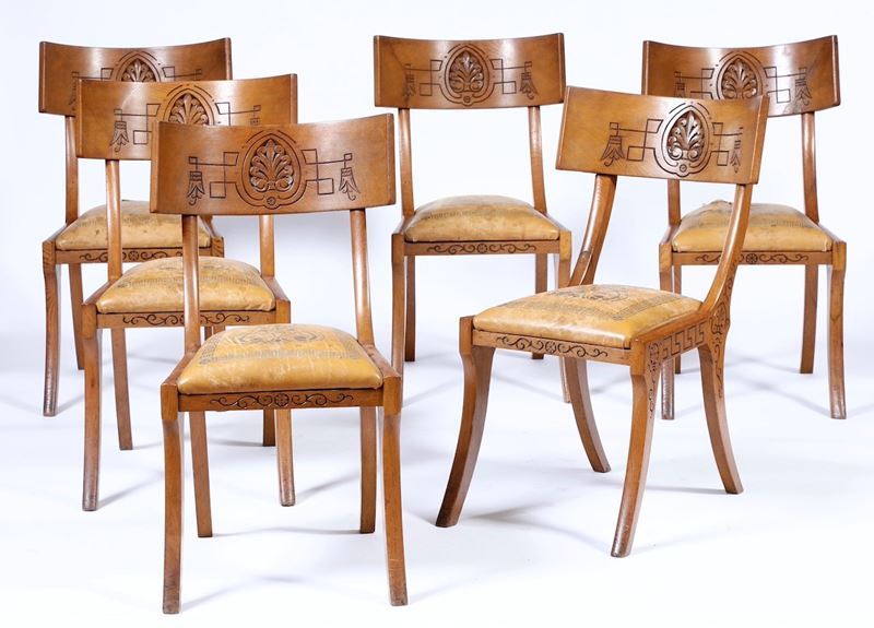 Gruppo di sei sedie, inizio XX secolo  - Auction Antiques - Cambi Casa d'Aste