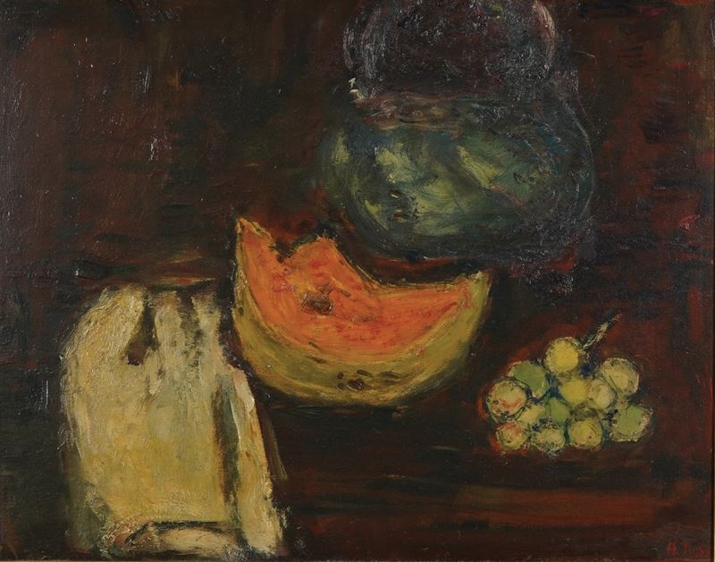 Natura morta con uva e zucca