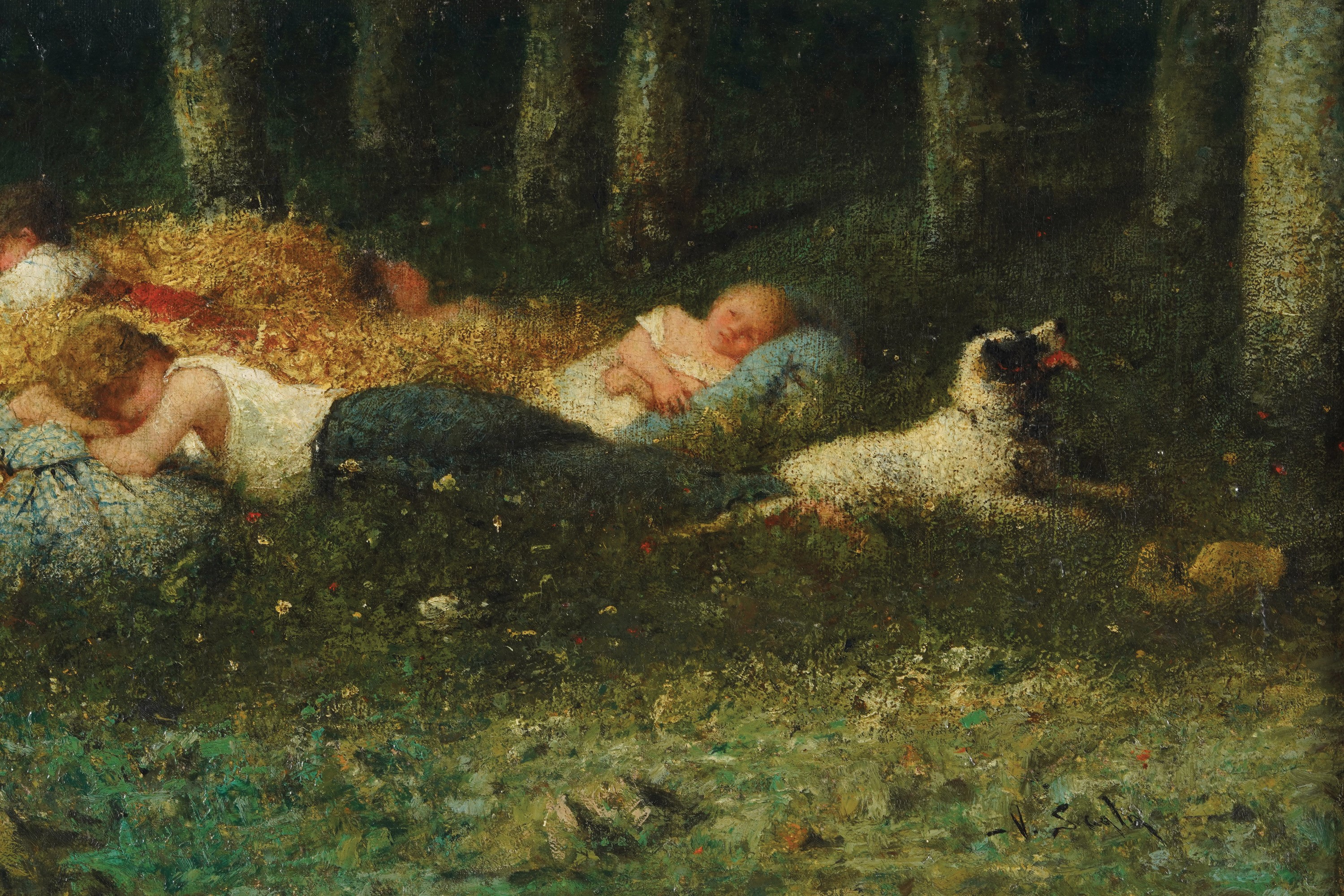 Pittore del XIX Secolo la Siesta nella Stalla
