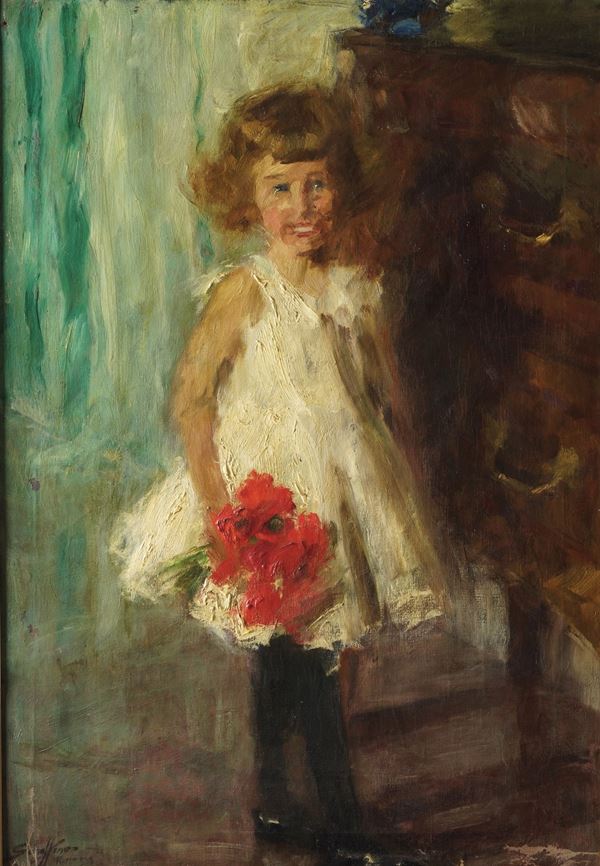 Bimba con mazzo di fiori