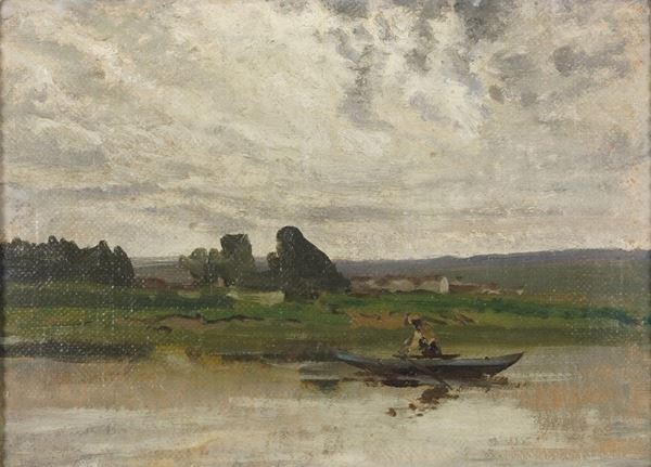 Paesaggio lacustre con imbarcazione