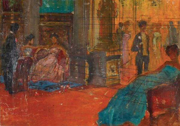 Scena con figure in un interno