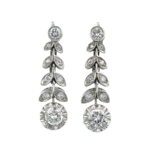 Pair of diamond, platinum and gold earrings