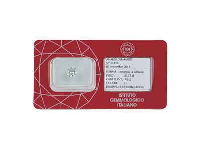 Diamante Taglio Rotondo a Brillante di Ct 0.72, Colore J, Caratteristiche Interne Vs2, Fluorescen...