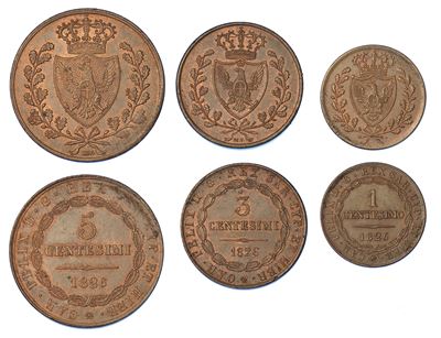 Re Eletto. Vittorio Emanuele II di Savoia, 1859-1861. Lotto di Tre Monete.