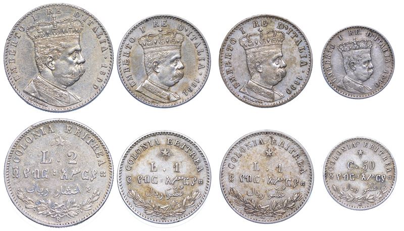 REGNO D’ITALIA - COLONIA DELL’ERITREA. UMBERTO I DI SAVOIA, 1890-1896. Lotto di quattro monete.  - Auction Numismatics - Cambi Casa d'Aste
