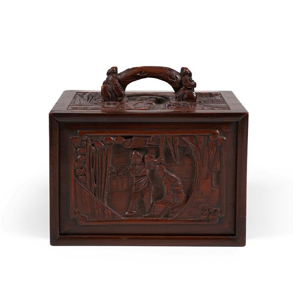 Gioco del Mahjong entro scatola in legno intagliato