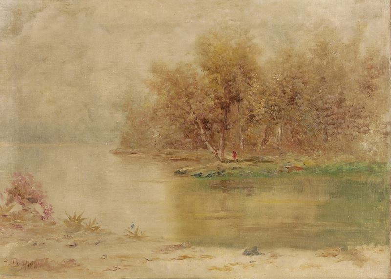 Artista del XIX-XX secolo Paesaggio fluviale  - Asta Dipinti del XIX e XX secolo - Cambi Casa d'Aste