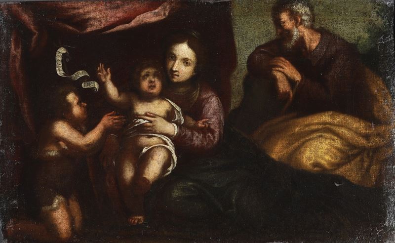 Scuola del XVII secolo Sacra Famiglia con San Giovannino  - olio su tela - Asta Dipinti Antichi - Cambi Casa d'Aste