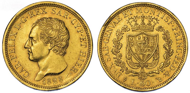 REGNO DI SARDEGNA. CARLO FELICE DI SAVOIA, 1821-1831. 80 Lire 1828. Torino.  - Asta Numismatica - Cambi Casa d'Aste