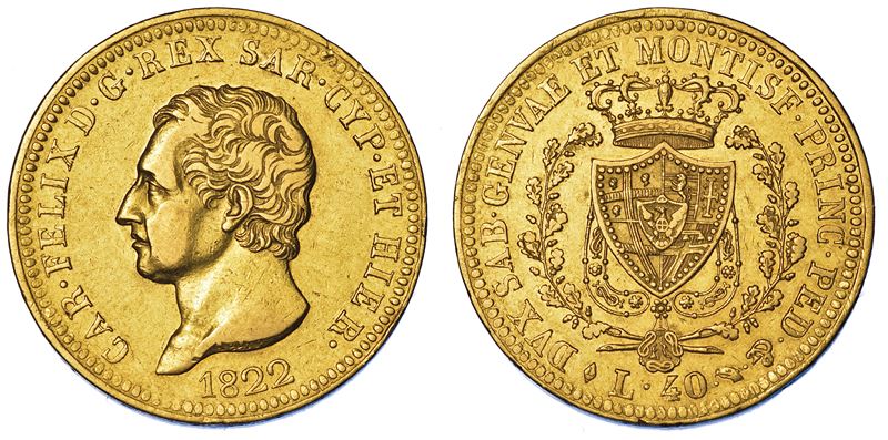 REGNO DI SARDEGNA. CARLO FELICE DI SAVOIA, 1821-1831. 40 Lire 1822. Torino.  - Asta Numismatica - Cambi Casa d'Aste