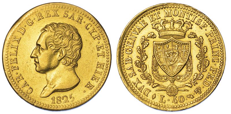REGNO DI SARDEGNA. CARLO FELICE DI SAVOIA, 1821-1831. 40 Lire 1825. Torino.  - Asta Numismatica - Cambi Casa d'Aste