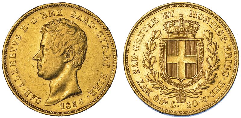 REGNO DI SARDEGNA. CARLO ALBERTO DI SAVOIA, 1831-1849. 50 Lire 1836. Torino.  - Auction Numismatics - Cambi Casa d'Aste
