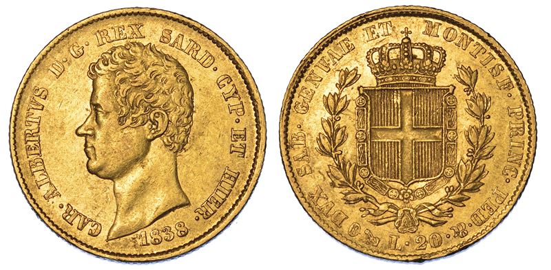 REGNO DI SARDEGNA. CARLO ALBERTO DI SAVOIA, 1831-1849. 20 Lire 1838. Genova.  - Auction Numismatics - Cambi Casa d'Aste