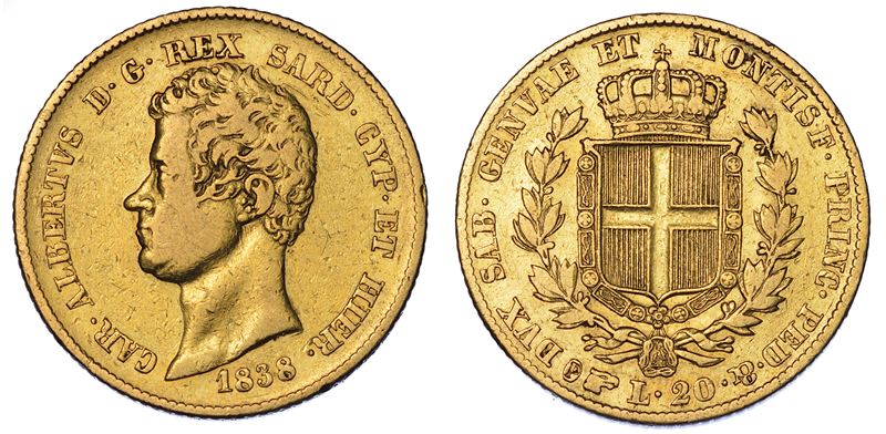 REGNO DI SARDEGNA. CARLO ALBERTO DI SAVOIA, 1831-1849. 20 Lire 1838. Torino.  - Asta Numismatica - Cambi Casa d'Aste