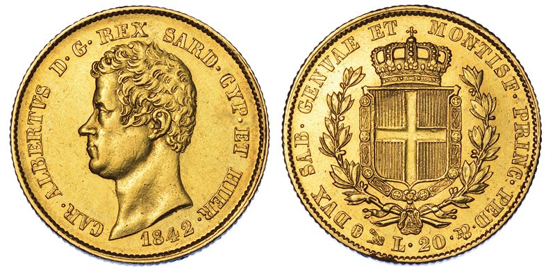 REGNO DI SARDEGNA. CARLO ALBERTO DI SAVOIA, 1831-1849. 20 Lire 1842. Genova.  - Auction Numismatics - Cambi Casa d'Aste