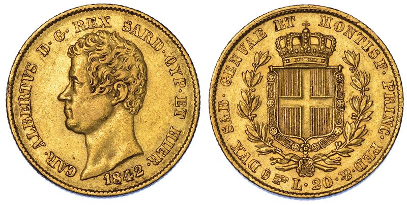REGNO DI SARDEGNA. CARLO ALBERTO DI SAVOIA, 1831-1849. 20 Lire 1842. Torino.  - Auction Numismatics - Cambi Casa d'Aste
