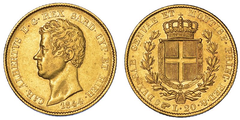REGNO DI SARDEGNA. CARLO ALBERTO DI SAVOIA, 1831-1849. 20 Lire 1844. Torino.  - Auction Numismatics - Cambi Casa d'Aste