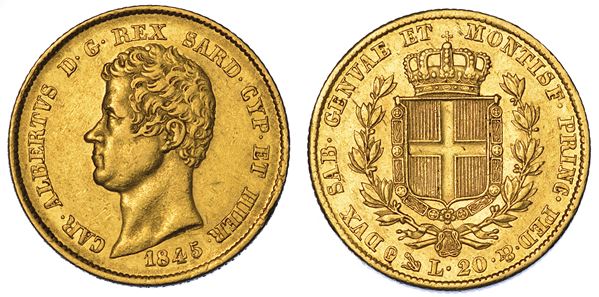 REGNO DI SARDEGNA. CARLO ALBERTO DI SAVOIA, 1831-1849. 20 Lire 1845. Genova.