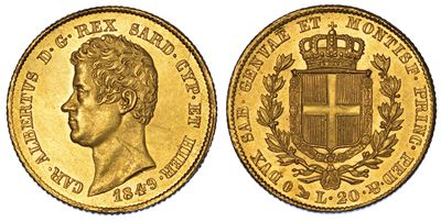 Regno di Sardegna. Carlo Alberto di Savoia, 1831-1849. 20 Lire 1849. Genova.