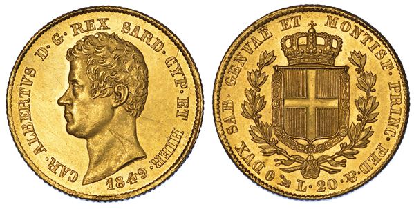 REGNO DI SARDEGNA. CARLO ALBERTO DI SAVOIA, 1831-1849. 20 Lire 1849. Genova.