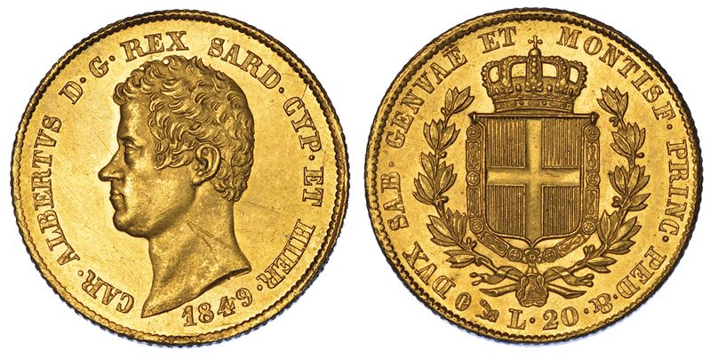 REGNO DI SARDEGNA. CARLO ALBERTO DI SAVOIA, 1831-1849. 20 Lire 1849. Genova.  - Auction Numismatics - Cambi Casa d'Aste