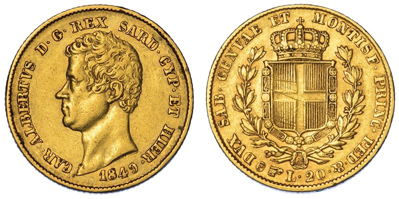 REGNO DI SARDEGNA. CARLO ALBERTO DI SAVOIA, 1831-1849. 20 Lire 1849. Torino.  - Auction Numismatics - Cambi Casa d'Aste