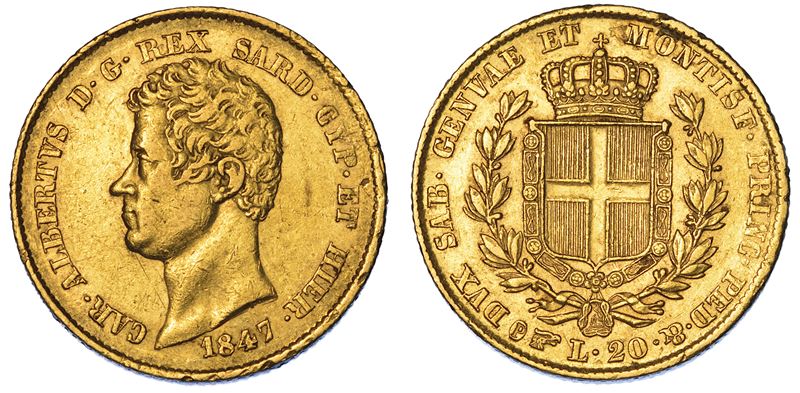 REGNO DI SARDEGNA. CARLO ALBERTO DI SAVOIA, 1831-1849. 20 Lire 1847. Torino.  - Auction Numismatics - Cambi Casa d'Aste