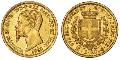 Regno di Sardegna. Vittorio Emanuele II di Savoia, 1849-1861. 20 Lire 1860. Milano.