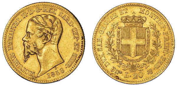 REGNO DI SARDEGNA. VITTORIO EMANUELE II DI SAVOIA, 1849-1861. 20 Lire 1858. Torino.