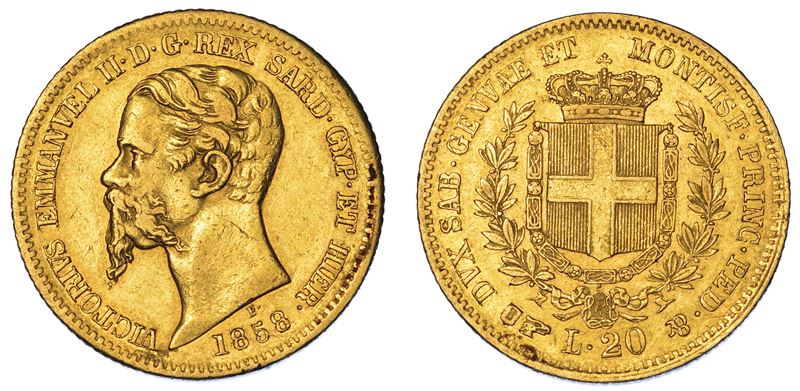 REGNO DI SARDEGNA. VITTORIO EMANUELE II DI SAVOIA, 1849-1861. 20 Lire 1858. Torino.  - Auction Numismatics - Cambi Casa d'Aste
