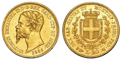 Regno di Sardegna. Vittorio Emanuele II di Savoia, 1849-1861. 20 Lire 1856. Torino.