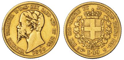 Regno di Sardegna. Vittorio Emanuele II di Savoia, 1849-1861. 10 Lire 1850. Torino.
