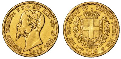 Regno di Sardegna. Vittorio Emanuele II di Savoia, 1849-1861. 10 Lire 1857. Torino.
