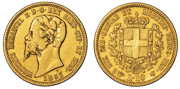 REGNO DI SARDEGNA. VITTORIO EMANUELE II DI SAVOIA, 1849-1861. 10 Lire 1857. Torino.