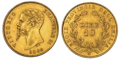 Re Eletto. Vittorio Emanuele II di Savoia, 1859-1861. 10 Lire 1860. Bologna.