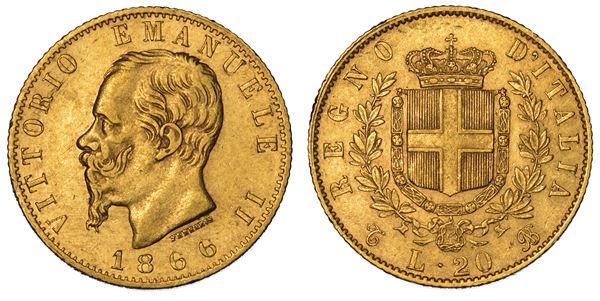 REGNO D’ITALIA. VITTORIO EMANUELE II DI SAVOIA, 1861-1878. 20 Lire 1866. Torino.
