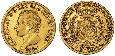 Regno di Sardegna. Carlo Felice di Savoia, 1821-1831. 20 Lire 1826. Torino.