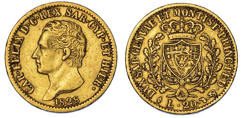 REGNO DI SARDEGNA. CARLO FELICE DI SAVOIA, 1821-1831. 20 Lire 1828. Torino.  - Auction Numismatics - Cambi Casa d'Aste