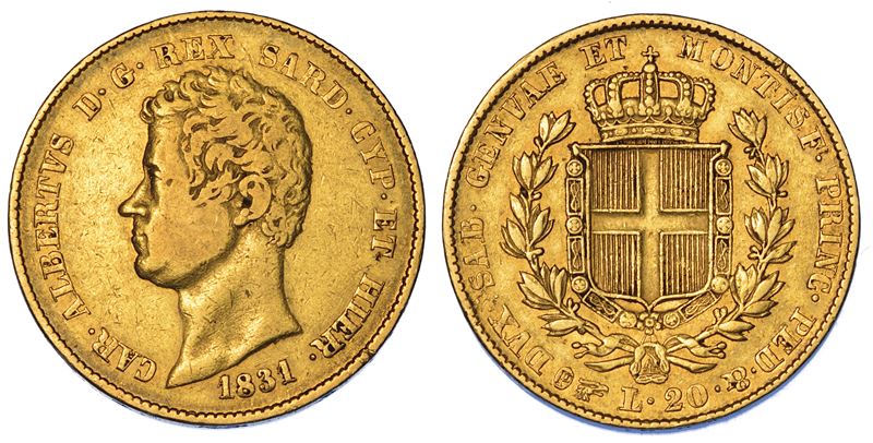 REGNO DI SARDEGNA. CARLO ALBERTO DI SAVOIA, 1831-1849. 20 Lire 1831. Torino.  - Asta Numismatica - Cambi Casa d'Aste