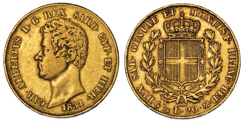REGNO DI SARDEGNA. CARLO ALBERTO DI SAVOIA, 1831-1849. 20 Lire 1831. Genova.  - Auction Numismatics - Cambi Casa d'Aste