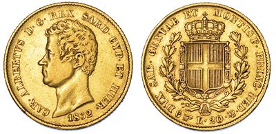 Regno di Sardegna. Carlo Alberto di Savoia, 1831-1849. 20 Lire 1832. Torino.