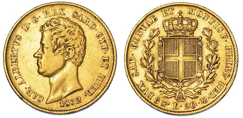 REGNO DI SARDEGNA. CARLO ALBERTO DI SAVOIA, 1831-1849. 20 Lire 1832. Torino.  - Auction Numismatics - Cambi Casa d'Aste