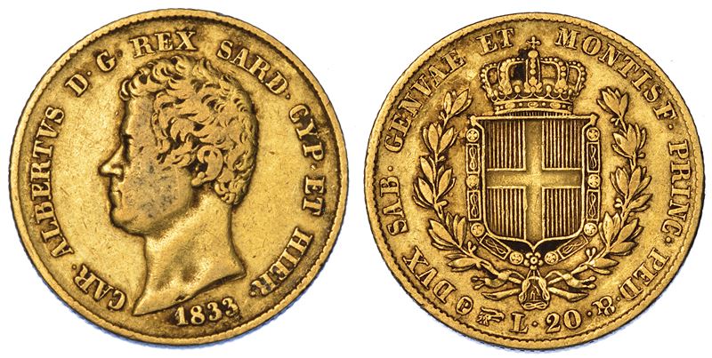 REGNO DI SARDEGNA. CARLO ALBERTO DI SAVOIA, 1831-1849. 20 Lire 1833. Torino.  - Auction Numismatics - Cambi Casa d'Aste