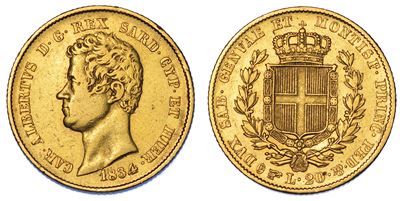 Regno di Sardegna. Carlo Alberto di Savoia, 1831-1849. 20 Lire 1834. Torino.