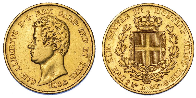 REGNO DI SARDEGNA. CARLO ALBERTO DI SAVOIA, 1831-1849. 20 Lire 1834. Torino.  - Auction Numismatics - Cambi Casa d'Aste