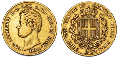 Regno di Sardegna. Carlo Alberto di Savoia, 1831-1849. 20 Lire 1834. Senza Marchio di Zecca.