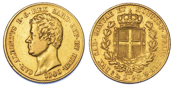 REGNO DI SARDEGNA. CARLO ALBERTO DI SAVOIA, 1831-1849. 20 Lire 1840. Genova.