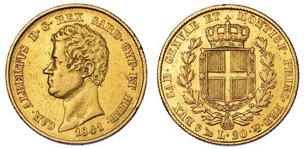 REGNO DI SARDEGNA. CARLO ALBERTO DI SAVOIA, 1831-1849. 20 Lire 1841. Genova.