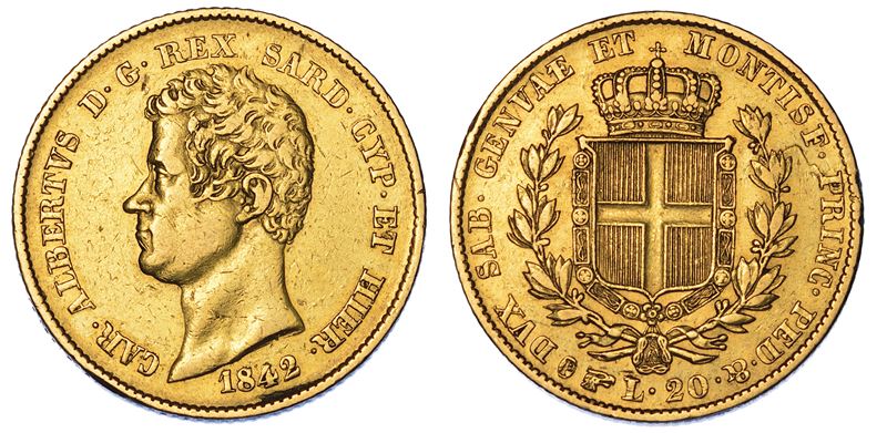 REGNO DI SARDEGNA. CARLO ALBERTO DI SAVOIA, 1831-1849. 20 Lire 1842. Torino.  - Auction Numismatics - Cambi Casa d'Aste